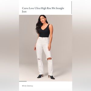 Abercrombie curve love ultra high rise 90s straight white ripped jeans 28 Long